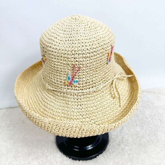 Cappelli Straworld Floral Embroidered Straw Hat Boho Festival Beachy - Picture 9 of 10